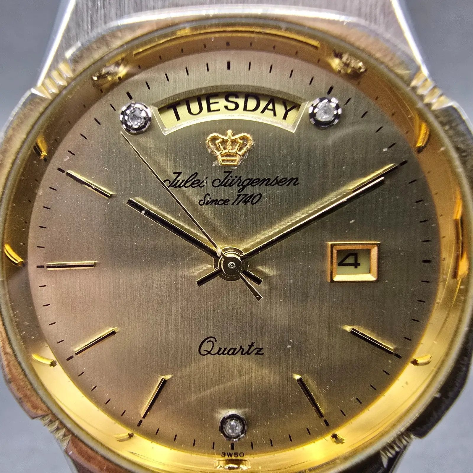 Jules Jurgensen Watch Men 34mm Champange Dial Two Tone Daydate Round New Battery1
