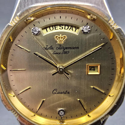 Jules Jurgensen Watch Men 34mm Champange Dial Two Tone Daydate Round New Battery1