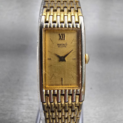 Seiko Watch Women 13mm Gold Dial Gold Tone Rectangle 2E20-6700 New Battery VTG0