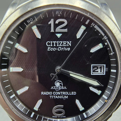 Citizen Eco-Drive Attesa Watch Men 38mm Black Dial Titanium Atomic Date PARTS! K2