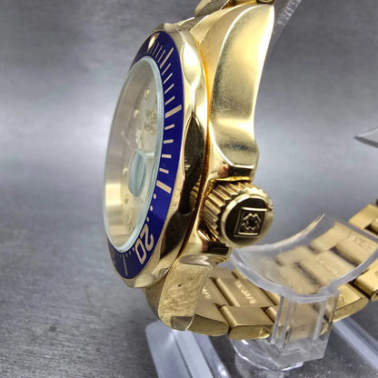 Invicta Pro Diver Watch Men 40mm Champagne Dial Gold Tone Date 14124 New Batt LH2