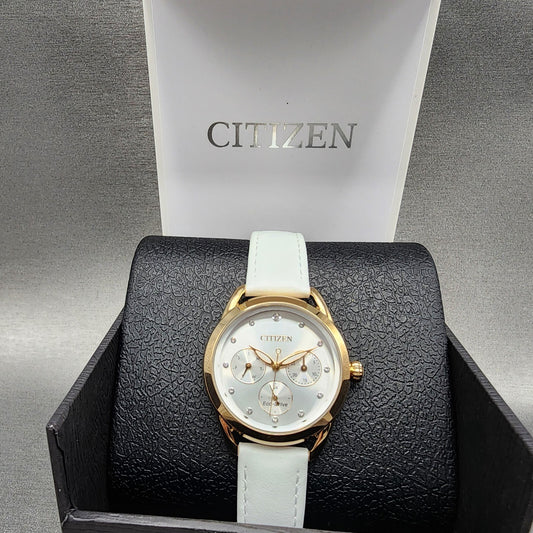 Citizen EcoDrive Watch Women 38mm Silver Dial Rose Gold Tone Daydate Round Runs0