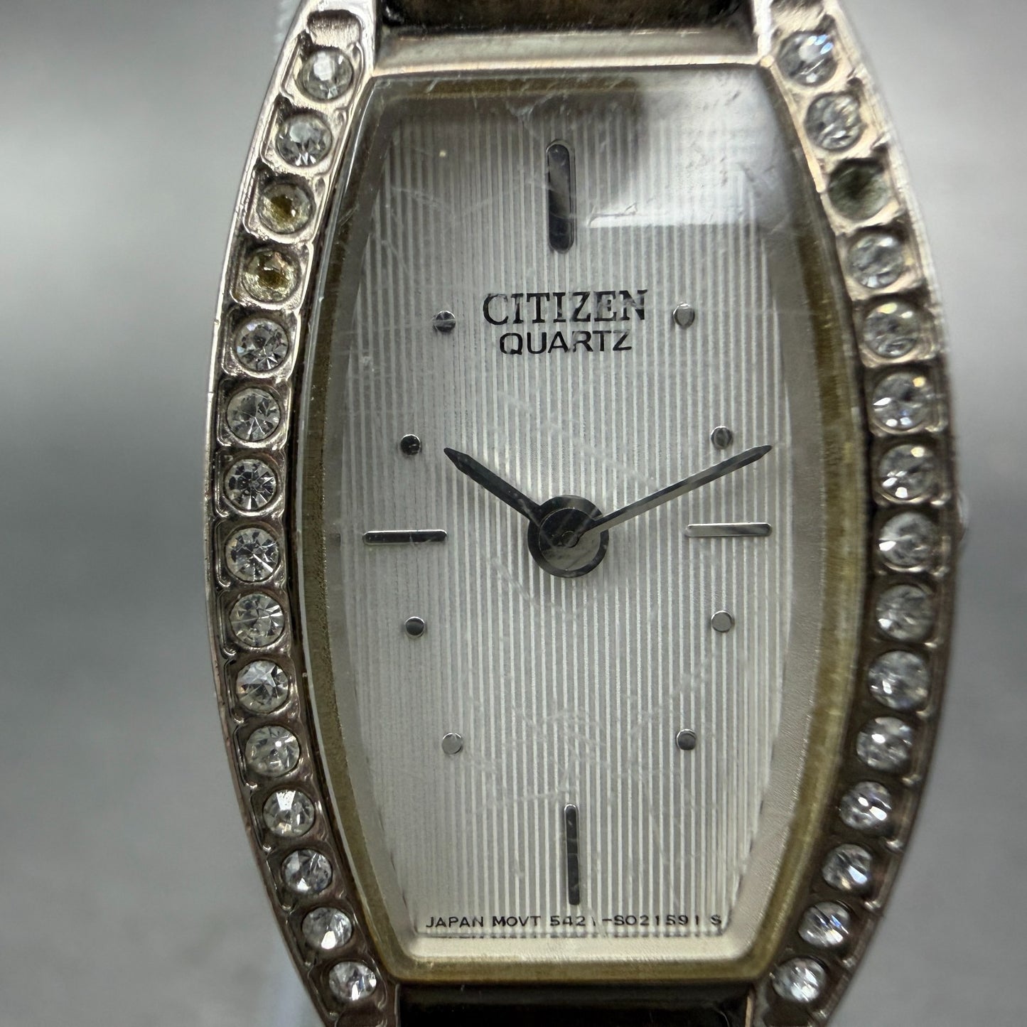 Citizen Watch Women 16mm Silver Dial Silver Tone Rectangle Crystal Bezel New Bat1