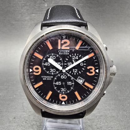Citizen Eco-Drive Chronograph Watch Men 43mm Black Dial Titanium Date Round Runs0