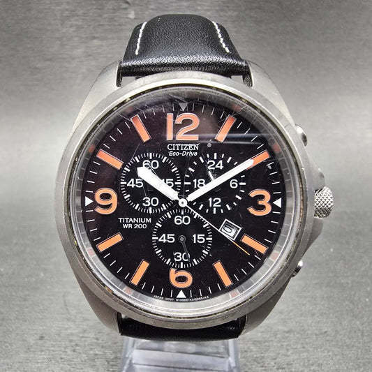 Citizen Eco-Drive Chronograph Watch Men 43mm Black Dial Titanium Date Round Runs0