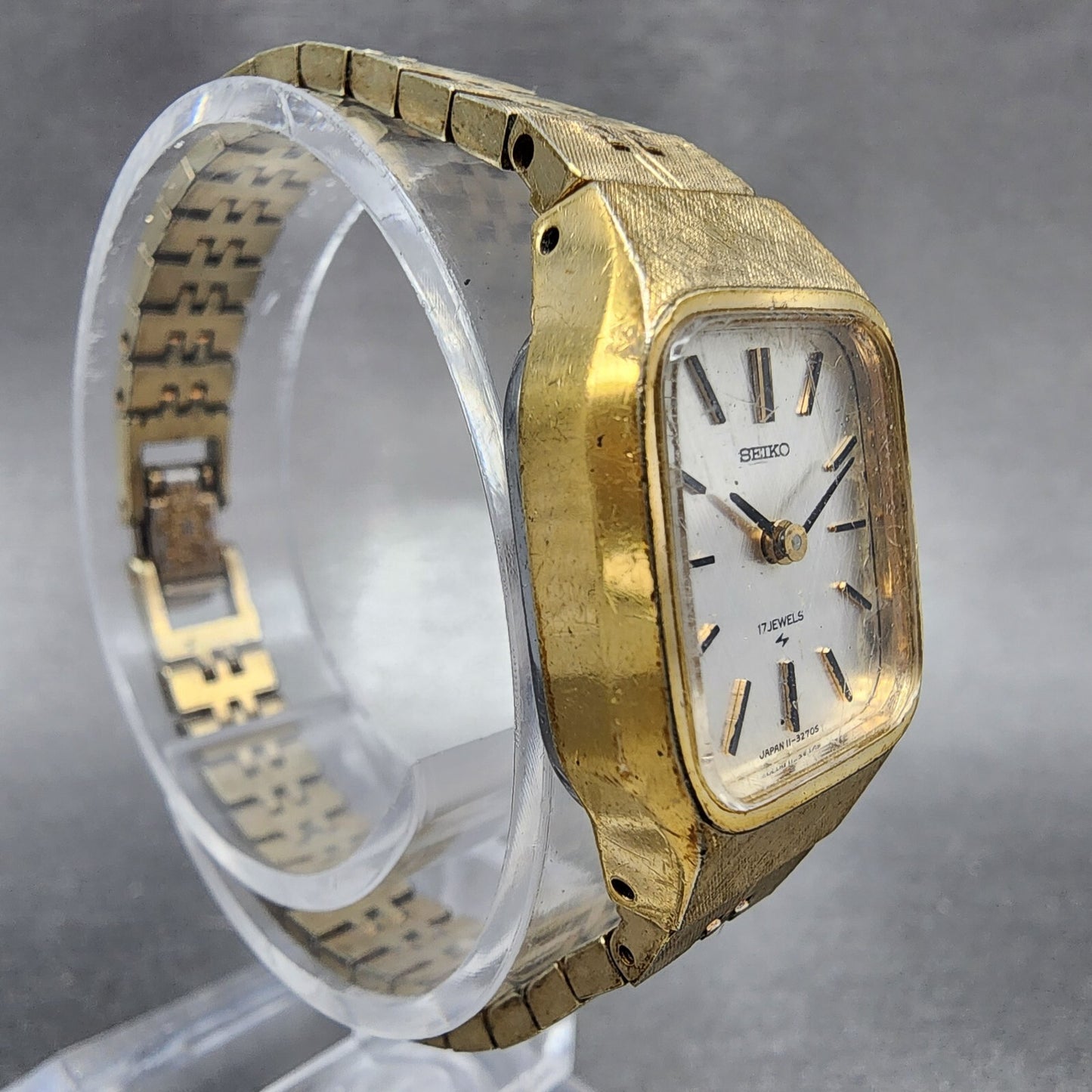 VTG Seiko Watch Women 18mm White Dial Gold Plated Rectangle Manual Wind Runs3