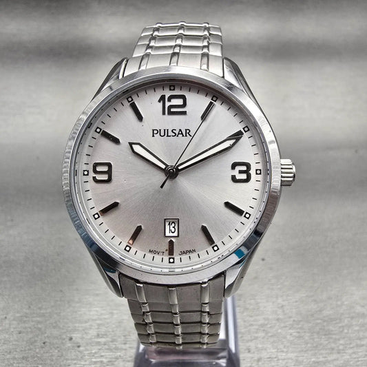 Seiko Pulsar Watch Men 40mm Silver Dial Silver Tone Date Round VJ42-X199 New Bat0