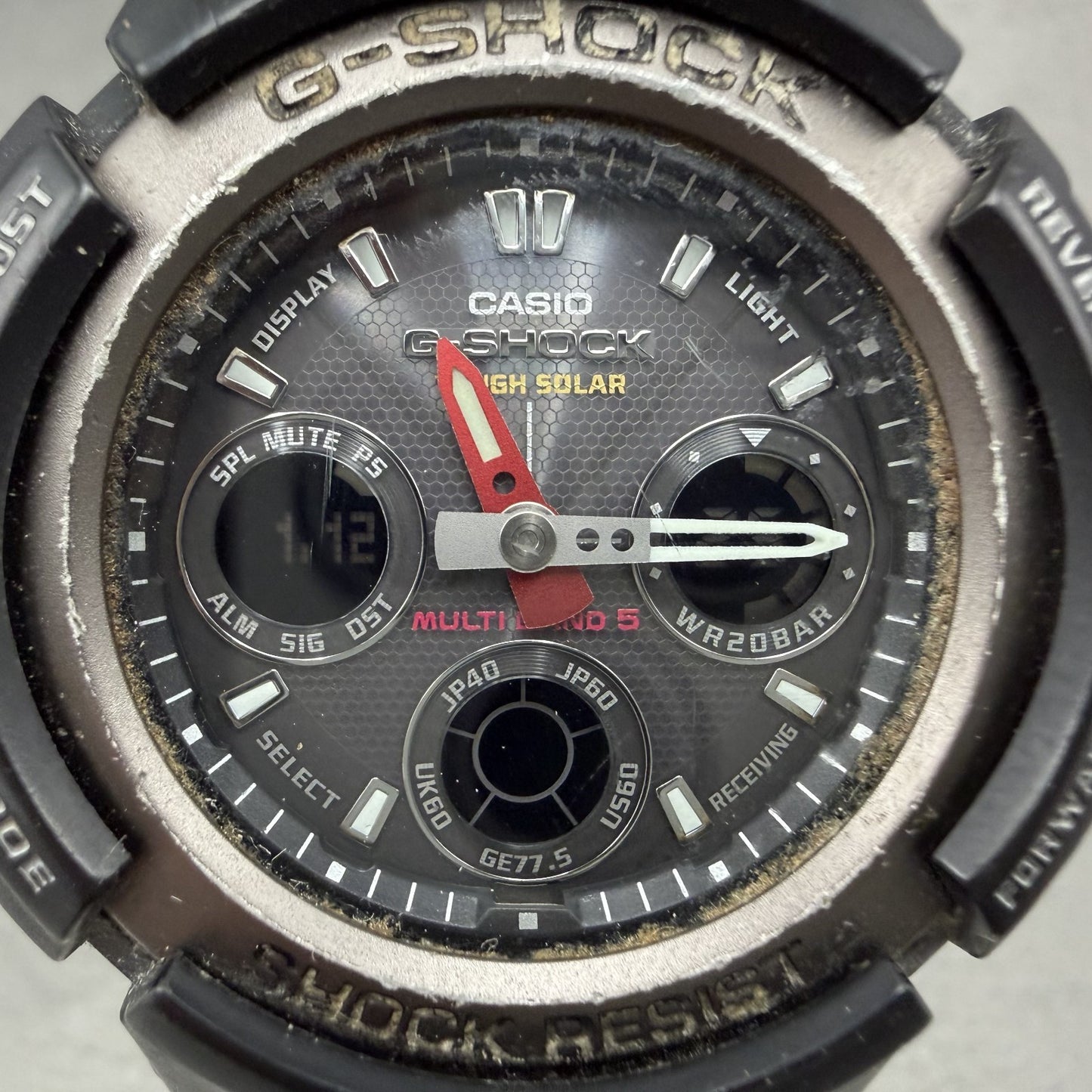 Casio GShock AWG101 Watch Men 48mm Gray Dial Black Alarm Chrono Solar Works1