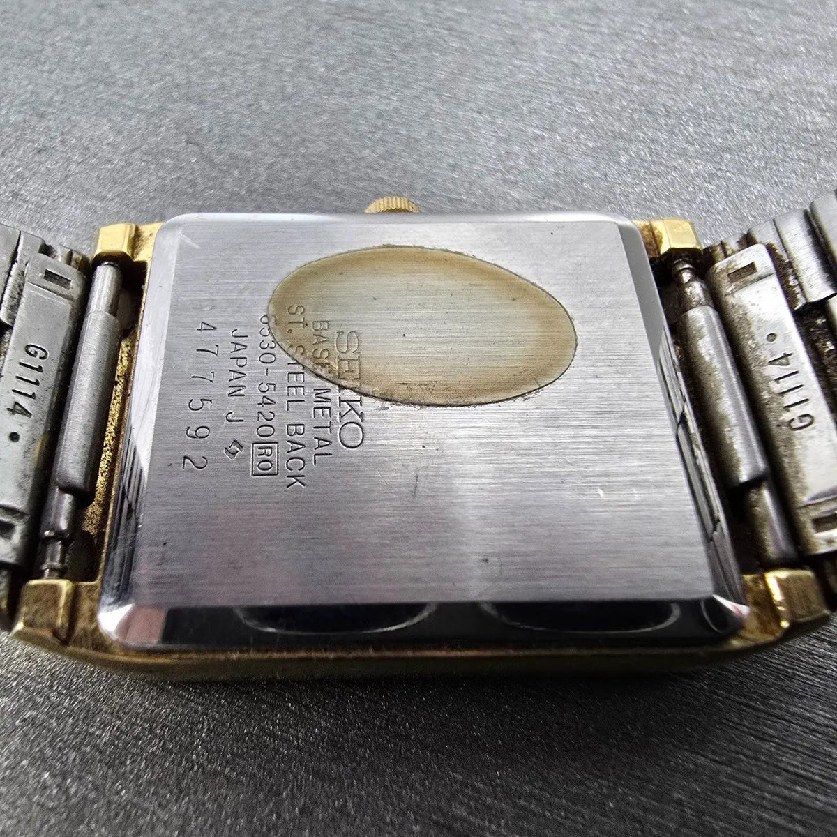 Seiko Tank Watch Men 25mm Brown Dial Gold Tone Rectangle 6530-5420 PARTS VTG10