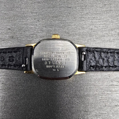 Citizen CQ Watch Women 17mm Black Dial Gold Tone Rectangle 5920-S49810 New Batt910