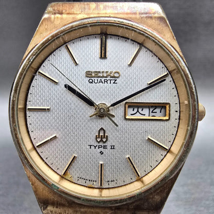 Seiko Type II Watch Men 35mm Silver Dial Gold Tone Daydate 8223-8090 New Battery1