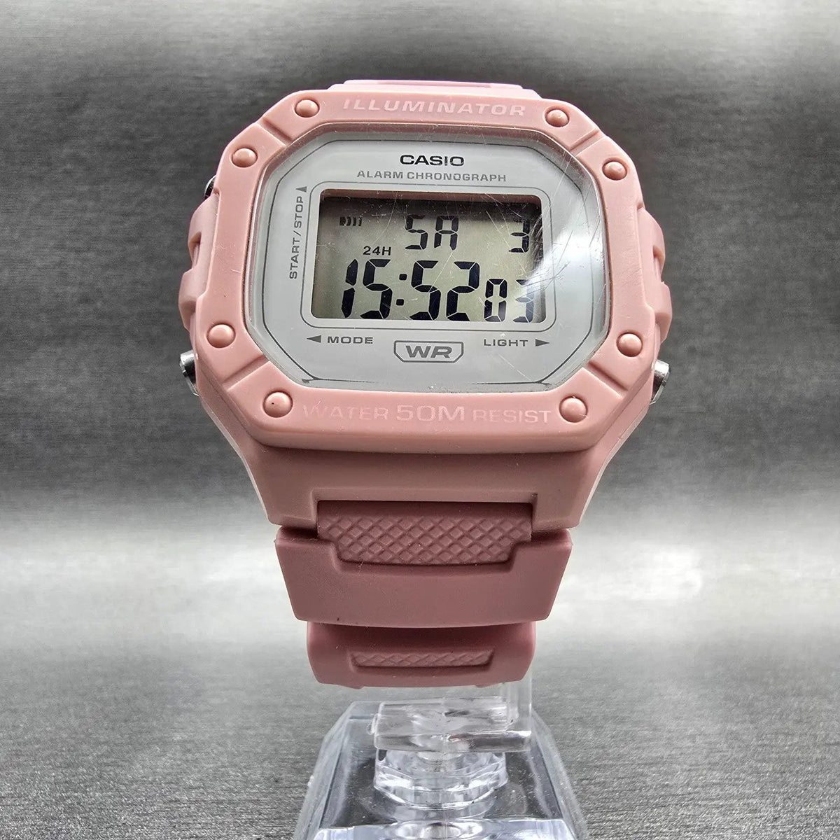 Casio Illuminator W-218H Digital Watch Men 43mm White Pink Chrono Alarm New Batt5
