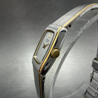 Seiko Tank Watch Women 13mm Silver Dial two Tone Rectangle 2e20-5139 New Battery2