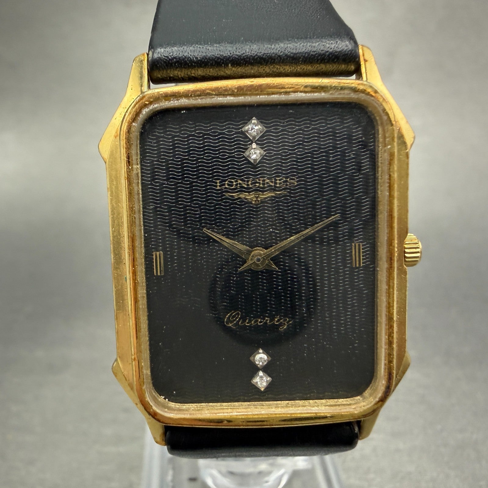 Longines Tank Watch Men 26mm Black Dial Gold Tone Rectangle PARTS Vintage0