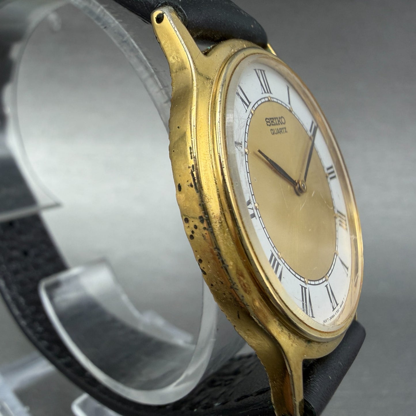 Seiko Watch Men 34mm White&Gold Dial Gold Tone Round V700-8a19 New Battery3