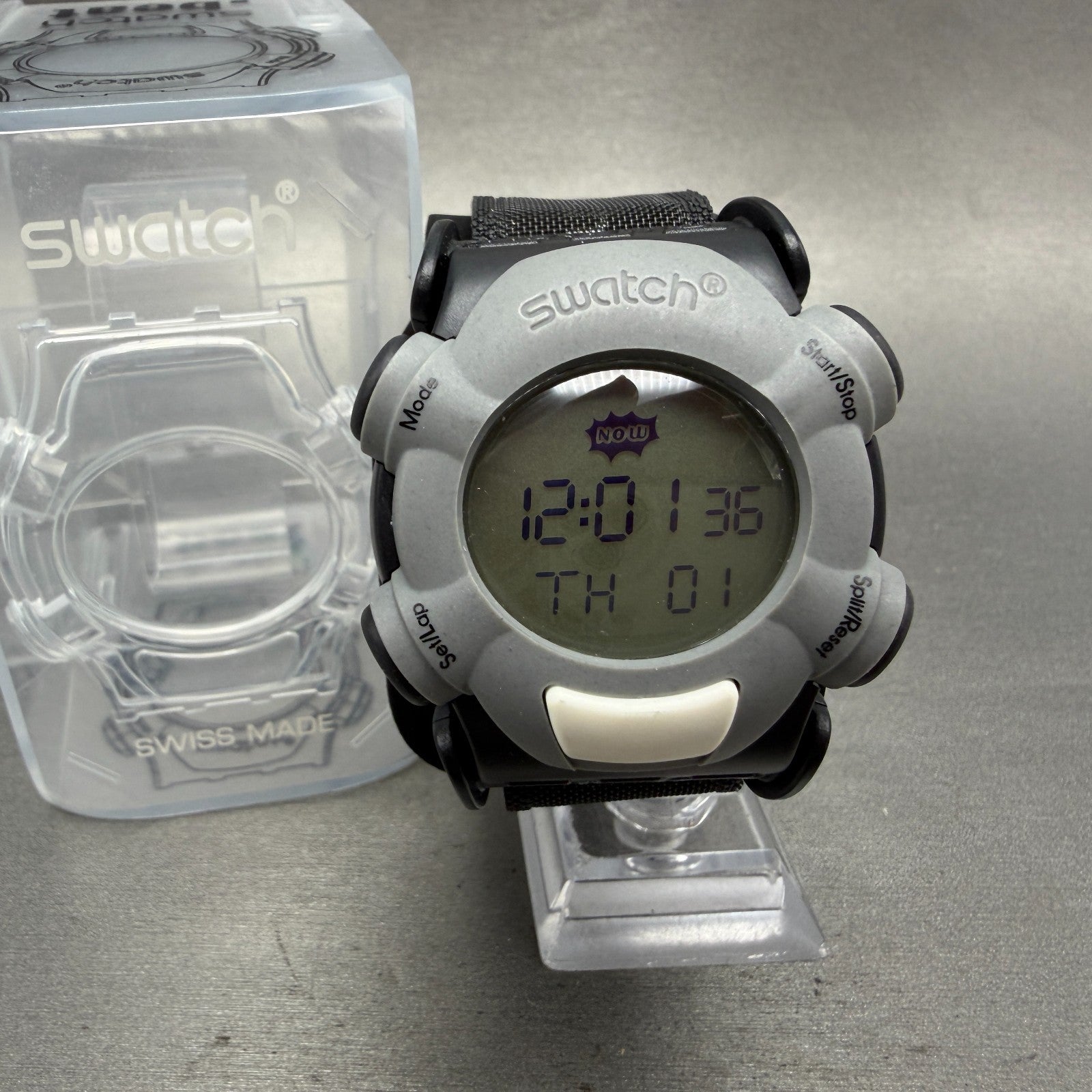 Swatch Webmaster Static Watch Men 45mm Black Gray Digital Alarm SQB101 New Batt0