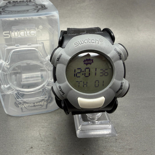 Swatch Webmaster Static Watch Men 45mm Black Gray Digital Alarm SQB101 New Batt0