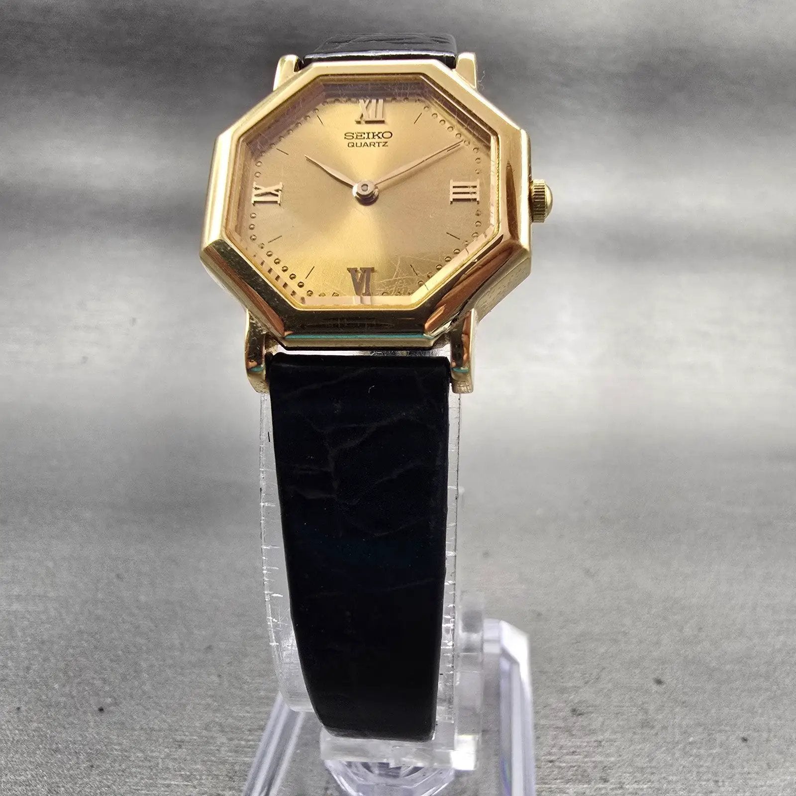Seiko Watch Women 23mm Gold Dial Gold Tone Octagon 1N00-5D99 New Battery Vintage5
