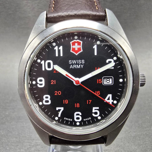 Swiss Army Garrison Watch Men 40mm Black Dial Steel Date Round New Battery0