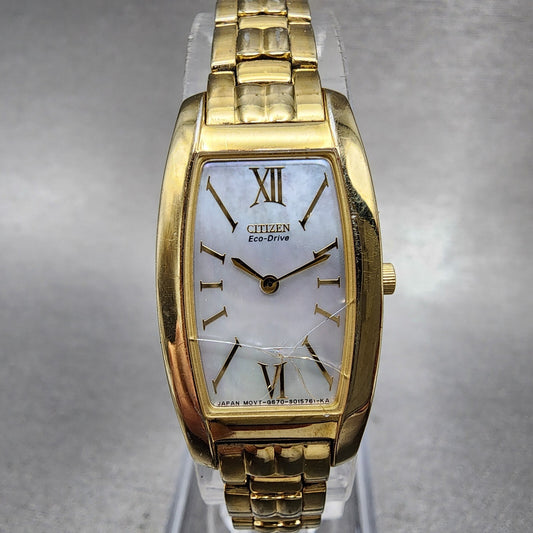 Citizen Eco-Drive Stiletto Watch Women 18mm MOP Dial Gold Tone G670-S008433 Runs