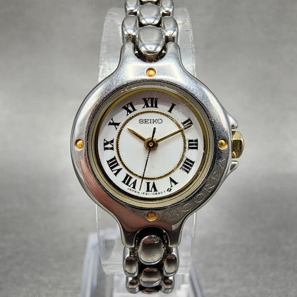 Seiko Watch Women 20mm White Dial Two Tone Round 1f21-0a50 New Battery