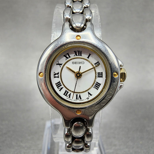Seiko Watch Women 20mm White Dial Two Tone Round 1f21-0a50 New Battery