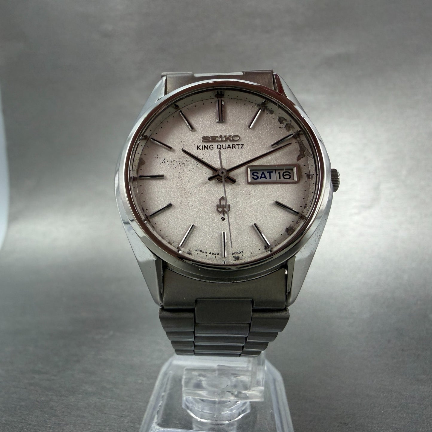 Seiko King Quartz Watch Men 36mm Silver Dial Steel Daydate 4823-8000 New Battery5