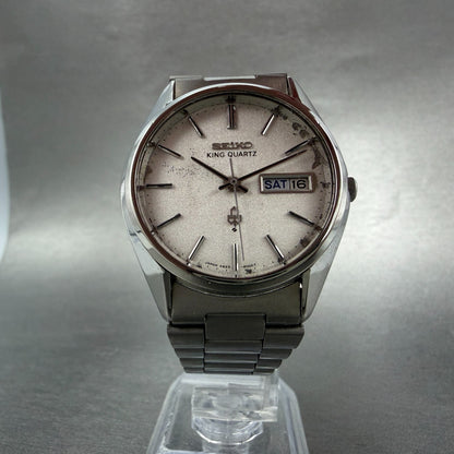Seiko King Quartz Watch Men 36mm Silver Dial Steel Daydate 4823-8000 New Battery5