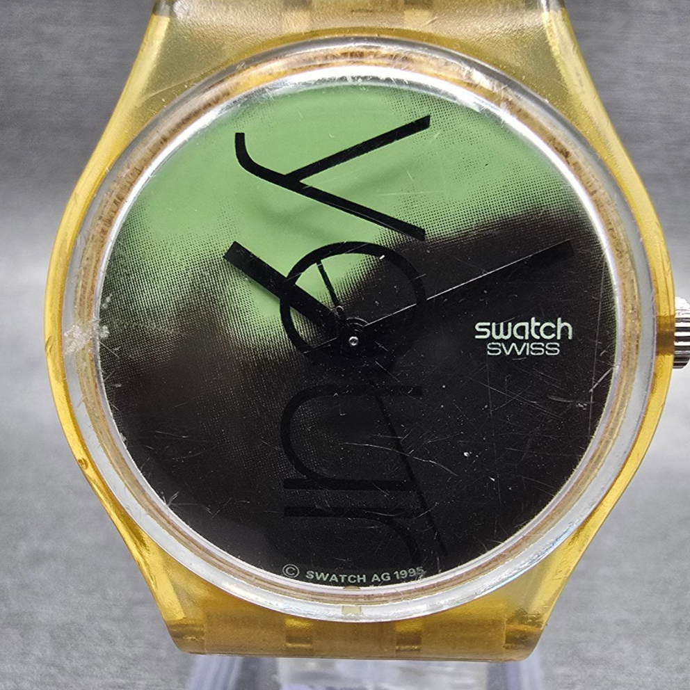 Swatch Protect Watch Men 34mm Green Dial Clear Case Round GK226 New Battery1