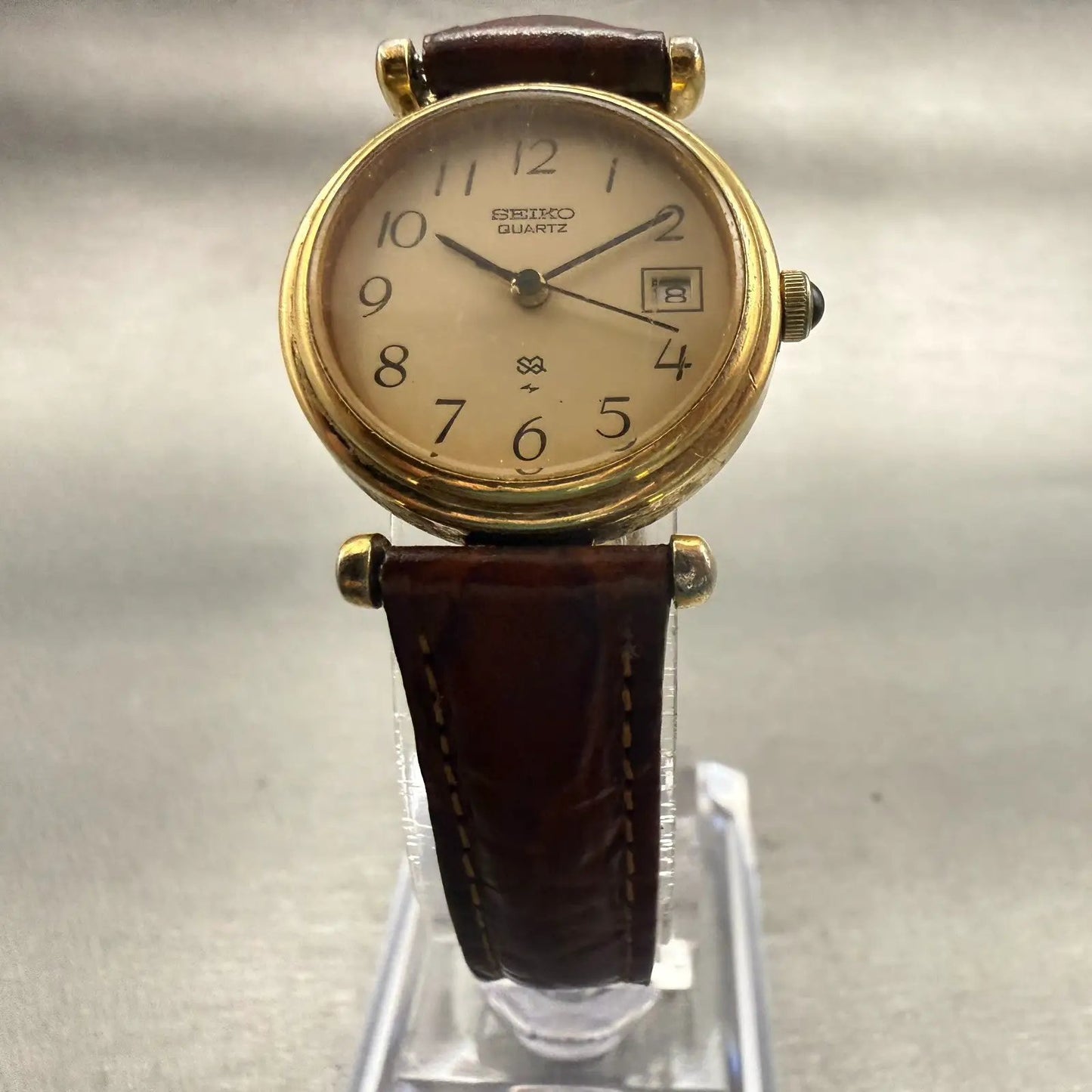 Seiko SQ Watch Women 24mm Champagne Dial Gold Tone Date Round 2625-0079 New Batt5