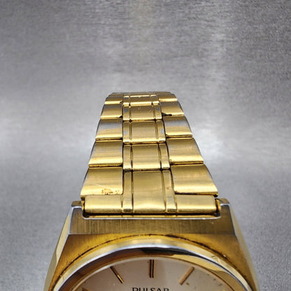 Seiko Pulsar Watch Men 36mm Silver Dial Gold Tone Daydate V733x004 New Battery4
