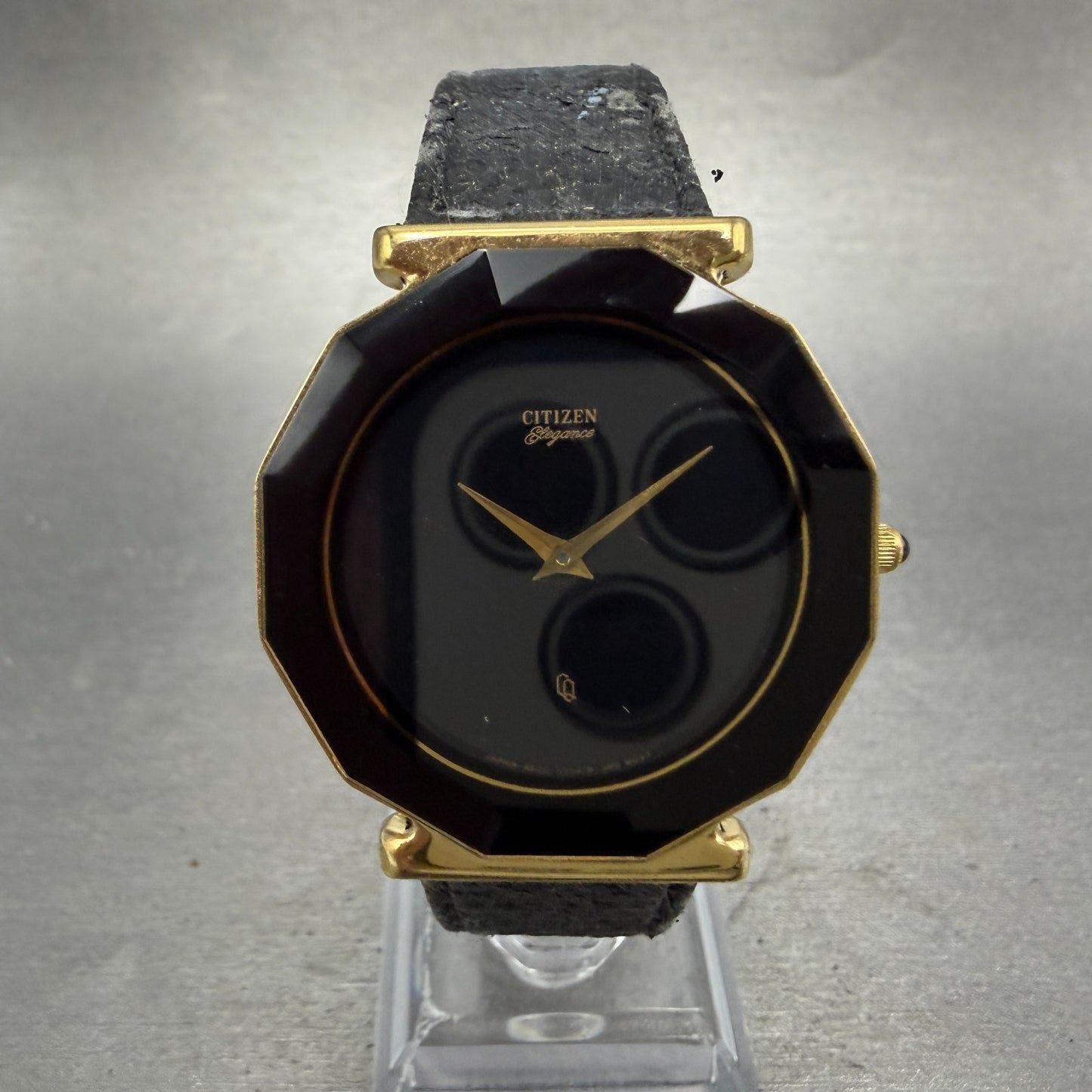 Citizen Elegance CQ Watch Men 34mm Black Dial Gold Tone Round 4620 PARTS Vintage0