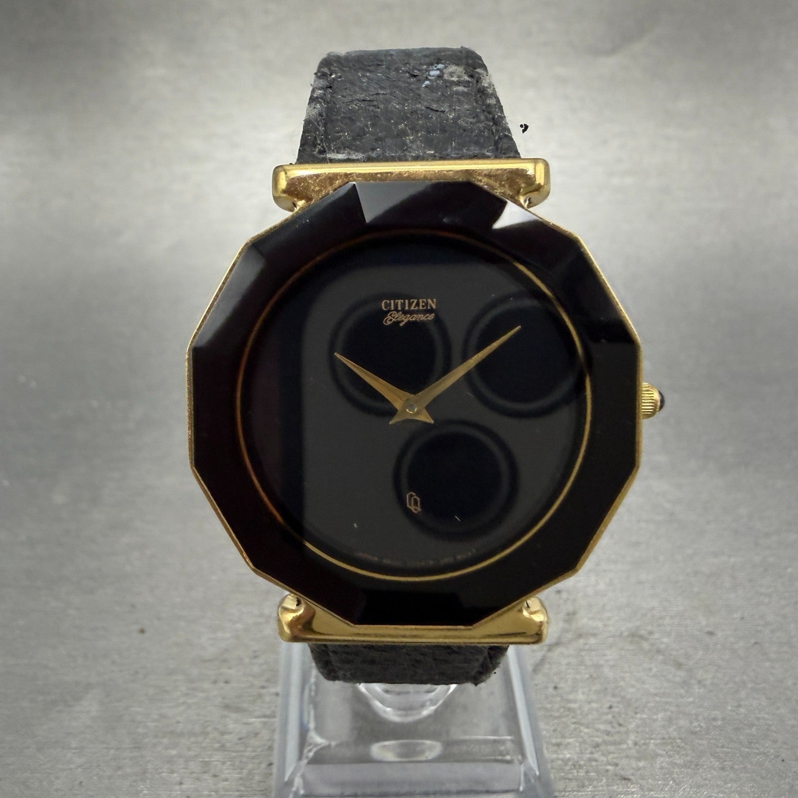 Citizen Elegance CQ Watch Men 34mm Black Dial Gold Tone Round 4620 PARTS Vintage0