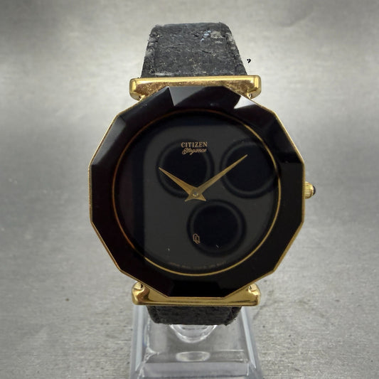 Citizen Elegance CQ Watch Men 34mm Black Dial Gold Tone Round 4620 PARTS Vintage0