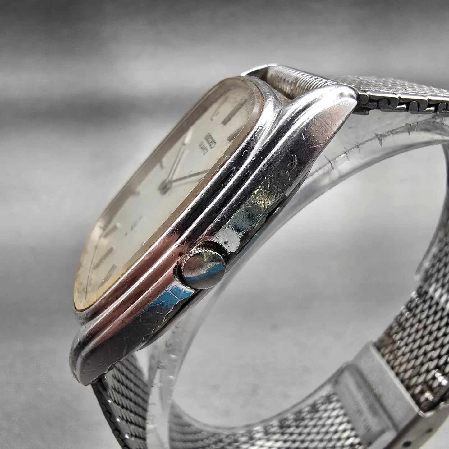 Seiko Watch Men 37mm Silver Dial Silver Tone Rectangle 43-5200 New Battery VTG2