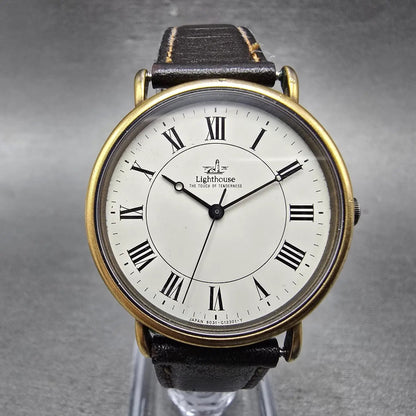 Citizen Lighthouse Watch Men 32mm White Dial Gold Tone 6031-G04185 New Battery0