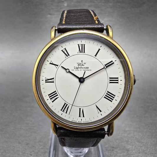 Citizen Lighthouse Watch Men 32mm White Dial Gold Tone 6031-G04185 New Battery0