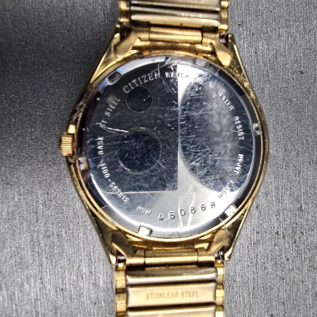 Citizen CQ Watch Men 35mm Gold Dial Gold Tone Daydate 1100-S63812 New Battery JL10