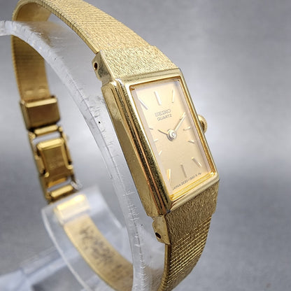 Seiko Tank Watch Women 12mm Gold Dial Gold Tone Rectangle 2E206479 New Battery3