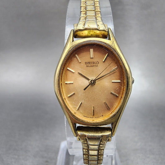 Seiko Watch Women 20mm Cream Dial Gold Tone Oval 34215019 New Battery vintage0