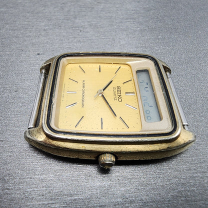 Seiko Analog Digital Watch Men 31mm Gold Dial Gold Tone H357-5029 PARTS