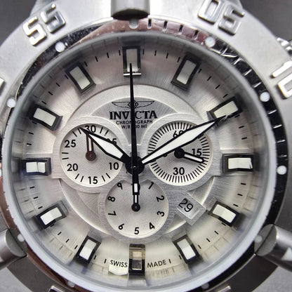 Invicta Sub Aqua Noma III Watch Men 50mm Silver Dial Silver Tone 1894 NewBattery1