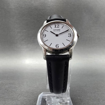 Citizen Eco-Drive Watch Women 23mm White Dial Silver Tone Leather Band Works5