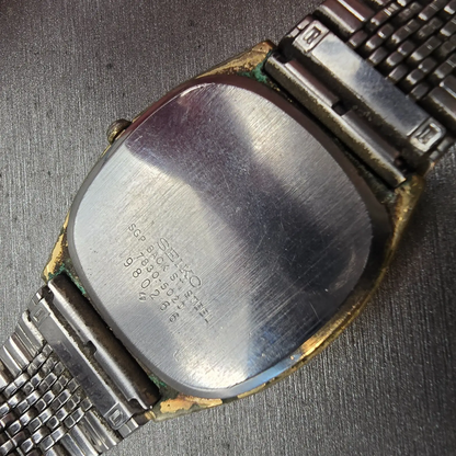Seiko Watch Men 32mm Champagne Dial Gold Tone Rectangle 7830-5020 New Battery10
