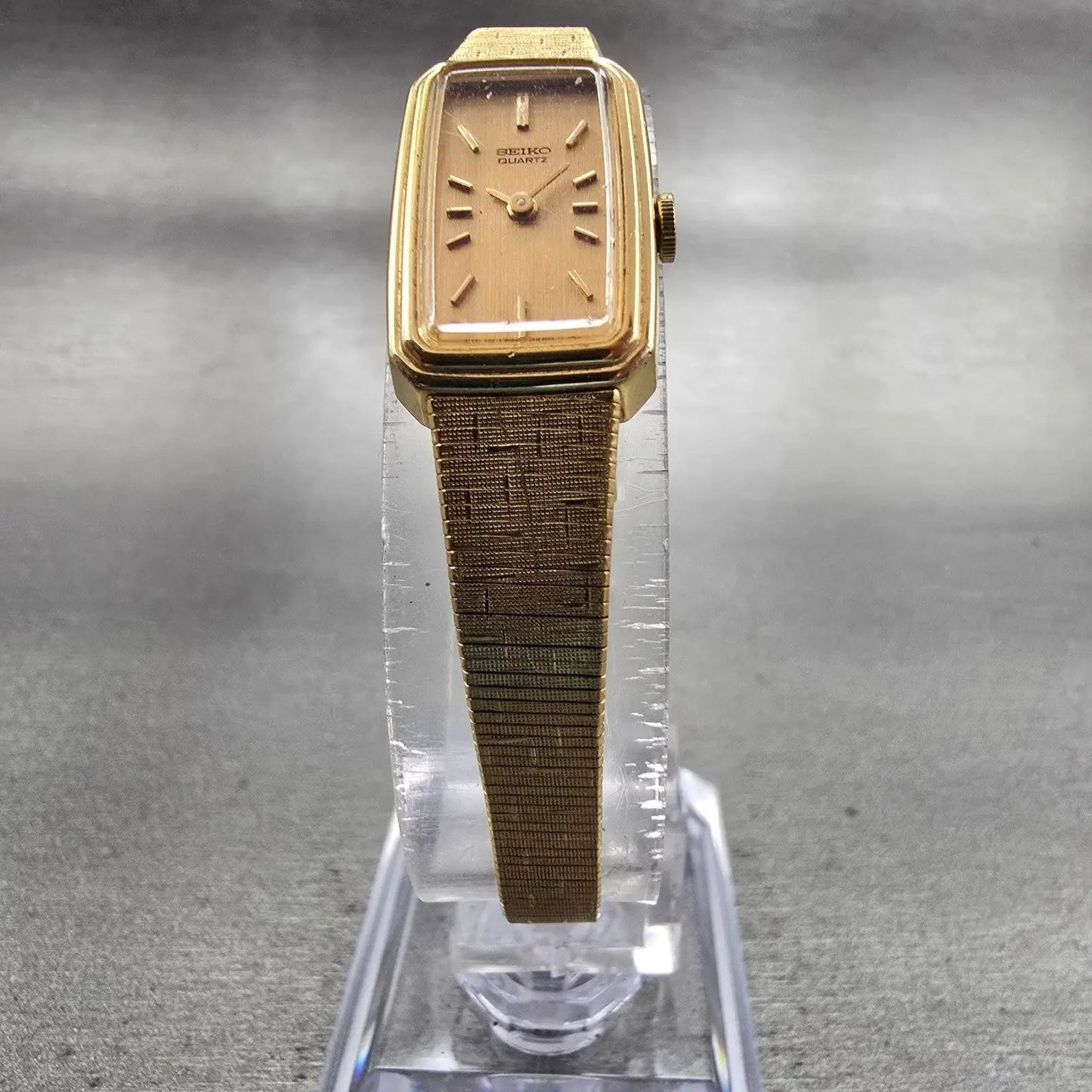 Seiko Watch Women 13mm Gold Dial Gold Tone Rectangle 1320-5770 New Battery VTG5