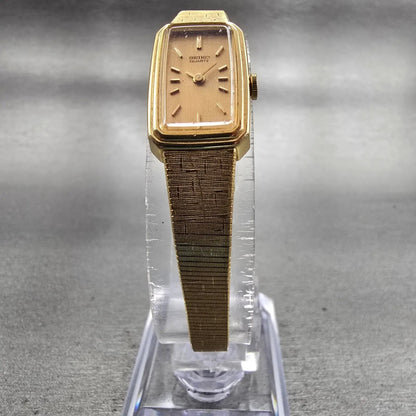 Seiko Watch Women 13mm Gold Dial Gold Tone Rectangle 1320-5770 New Battery VTG5