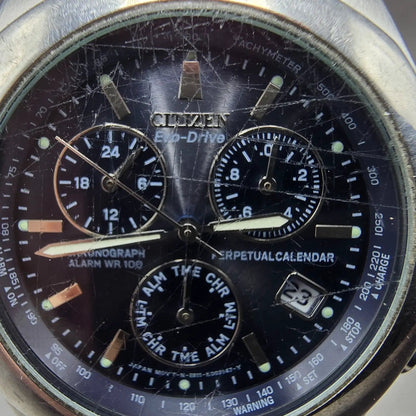 Citizen Eco-Drive Chronograph Watch Men 39mm Blue Dial Silver Perpetual Calendar1