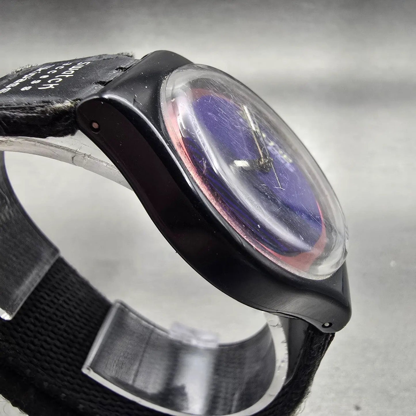 Swatch Access DOUBLE LOOP Watch Men Purple Dial Black Tone SKB100 New Battery3
