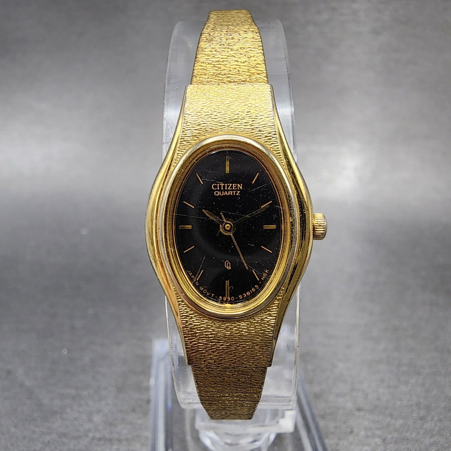 Citizen CQ Watch Women 17mm Black Dial Gold Tone Oval 5930S25350 New Battery0