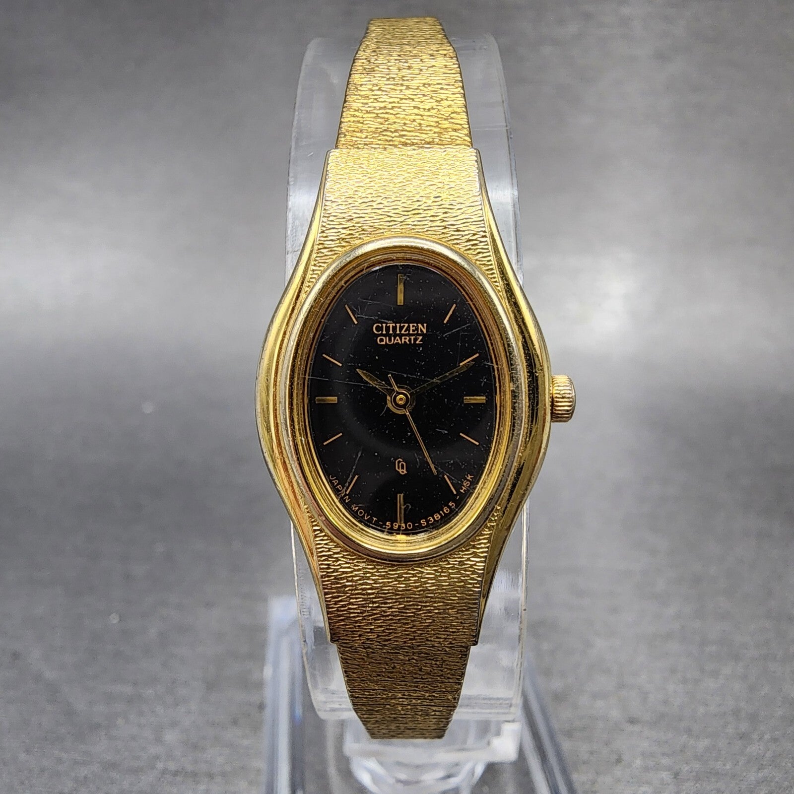 Citizen CQ Watch Women 17mm Black Dial Gold Tone Oval 5930S25350 New Battery0